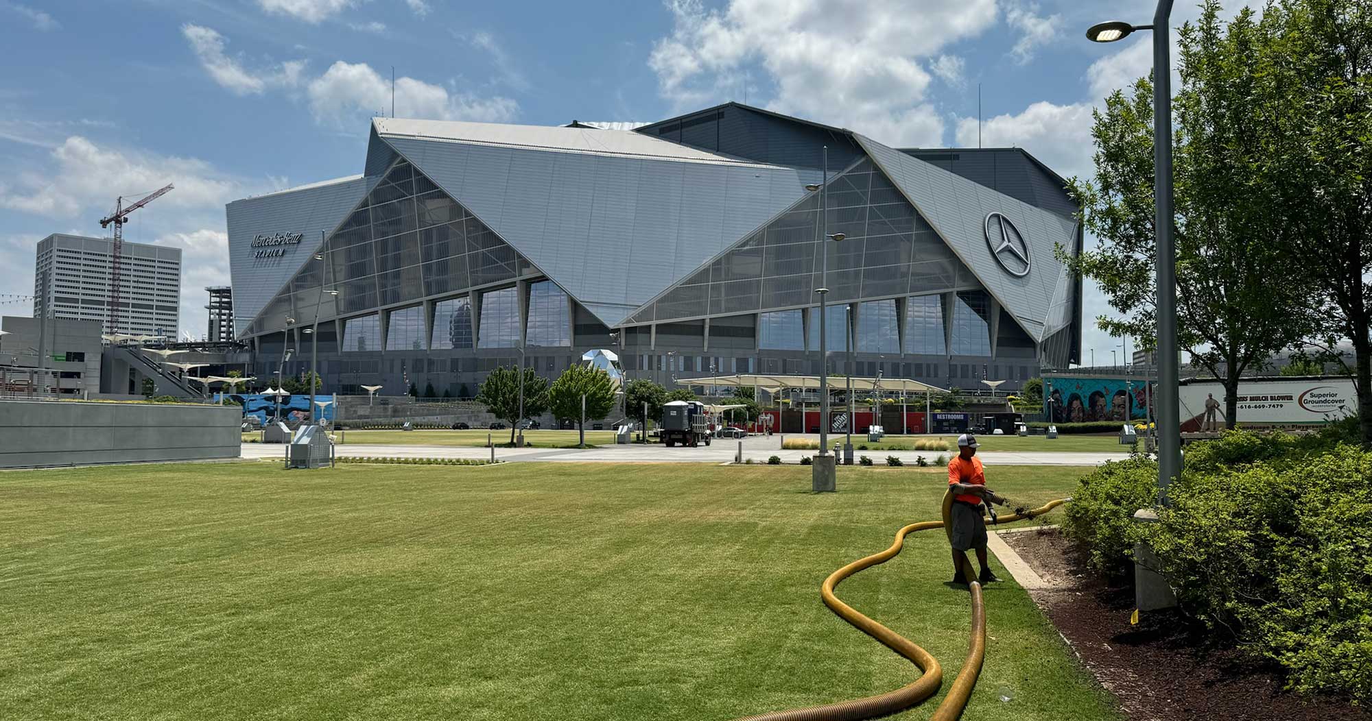 Superior Groundcover crew working at Mercedes-Benz Stadium in Atlanta